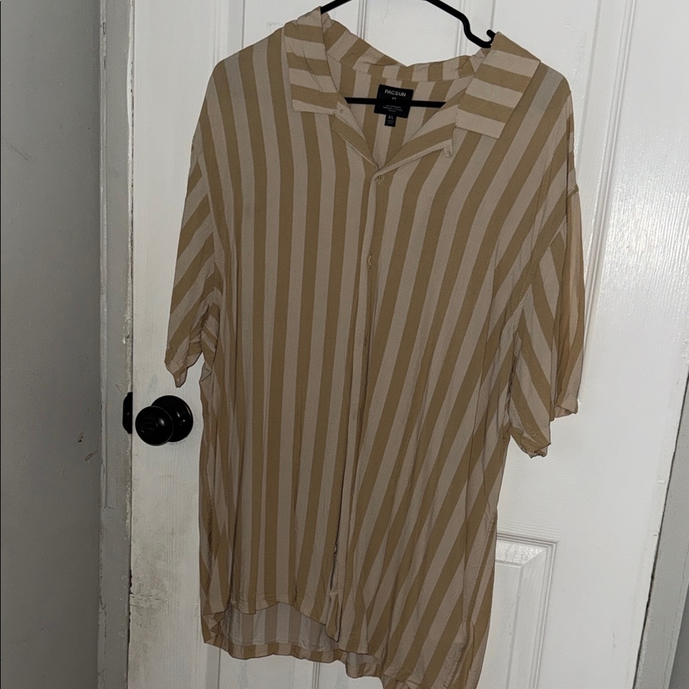 PacSun Tan and White Striped Dress Shirt
